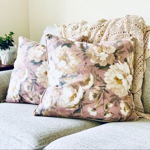 Two Decorative Pink White & Gold Couch Pillows